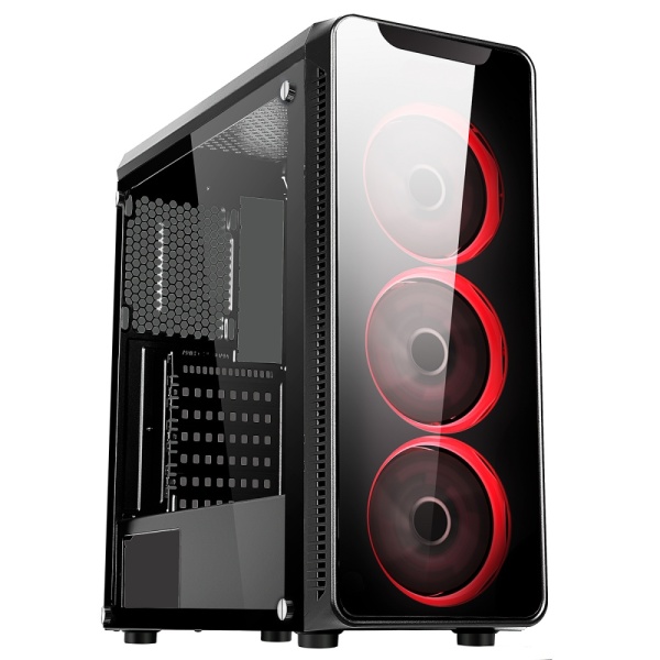 CiT Blaze Gaming Mid ATX PC Case 3x Red Fans Tempered Glass